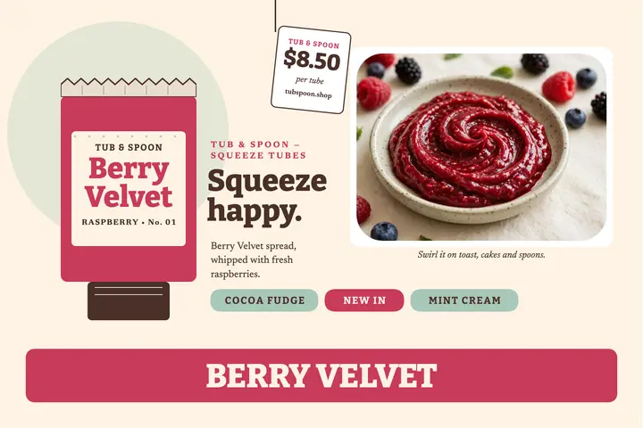 Tub and Spoon Berry Velvet tube postcard template