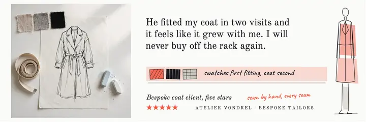 Bespoke tailor client review header, fashion croquis template