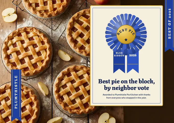 Plumthistle Pie Kitchen neighbors' choice certificate template