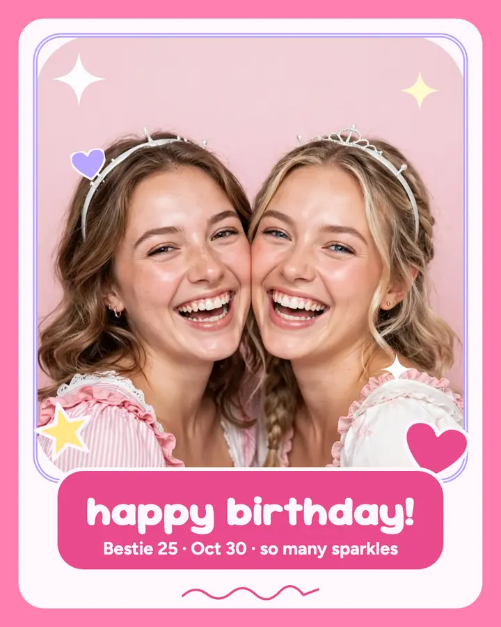 Bestie birthday sticker-booth post: birthday instagram post template