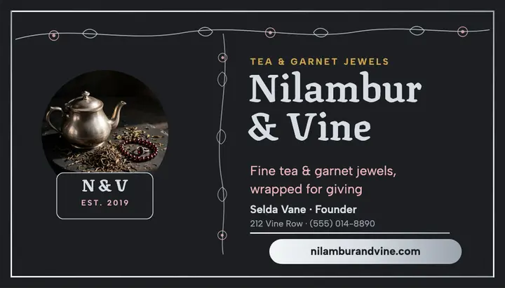 Nilambur and Vine tea jewelry card template