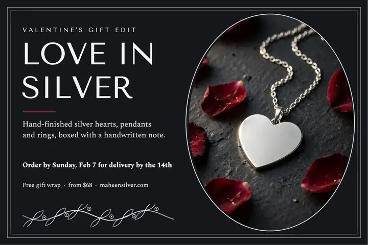 Maheen Silver Valentine's postcard, silver inlay template