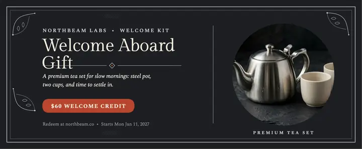 Northbeam welcome tea set voucher template