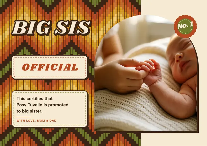 Big sister promotion certificate, bargello flame stitch template