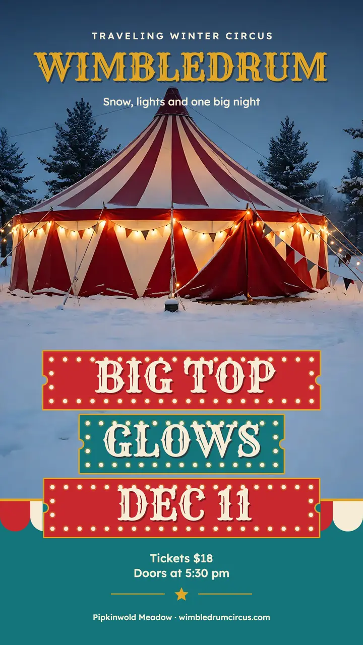 Wimbledrum winter circus opening night story template