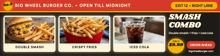 Big Wheel Burger drive-thru combo billboard: burger combo billboard template