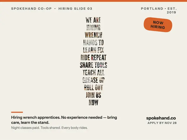 Spokehand hiring manifesto slide: bike shop hiring slide template