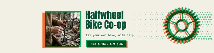 Bike repair co-op banner, risograph template