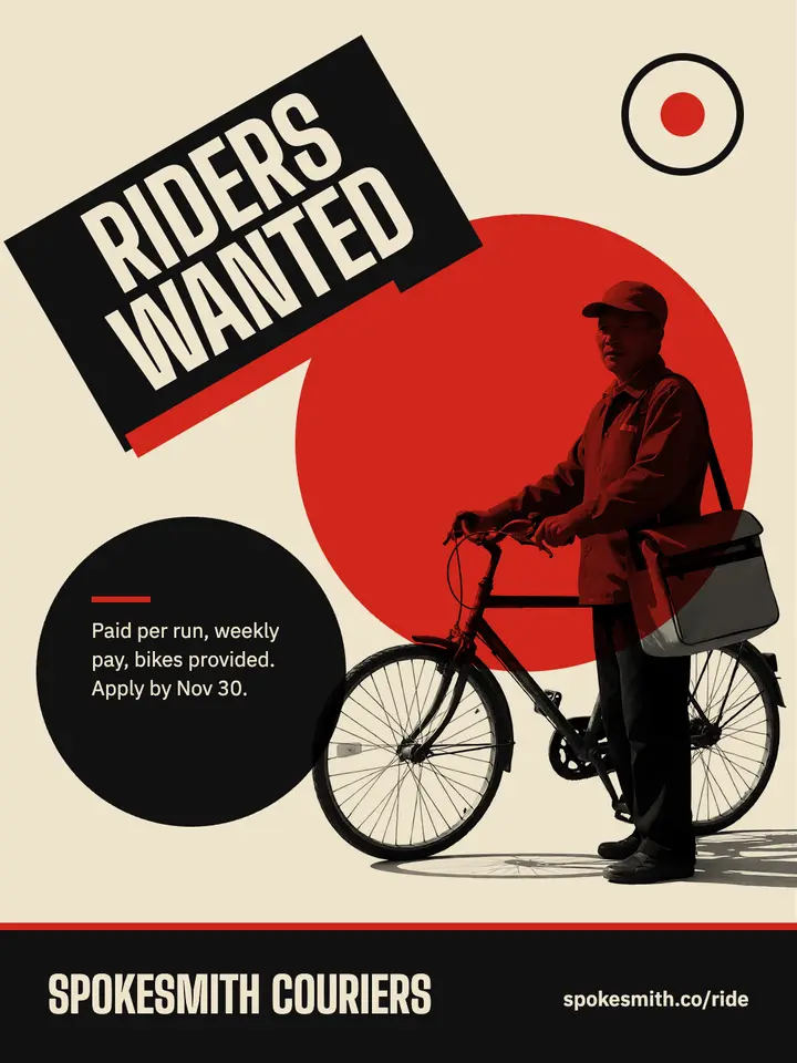 Spokesmith Couriers riders wanted poster template