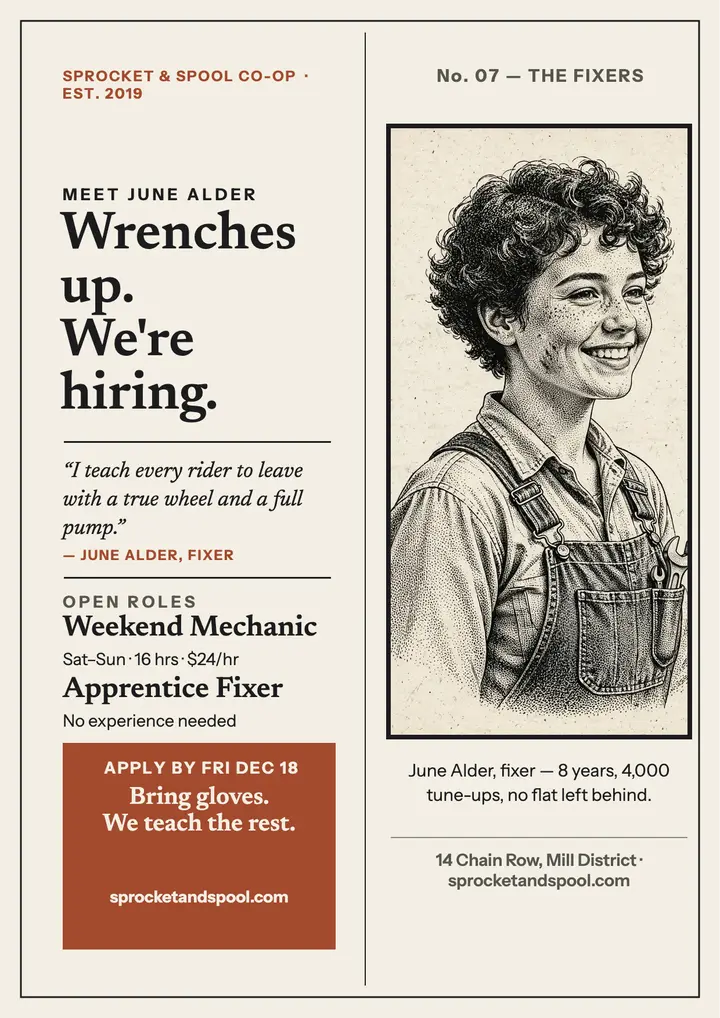 Sprocket and Spool hiring flyer with June template