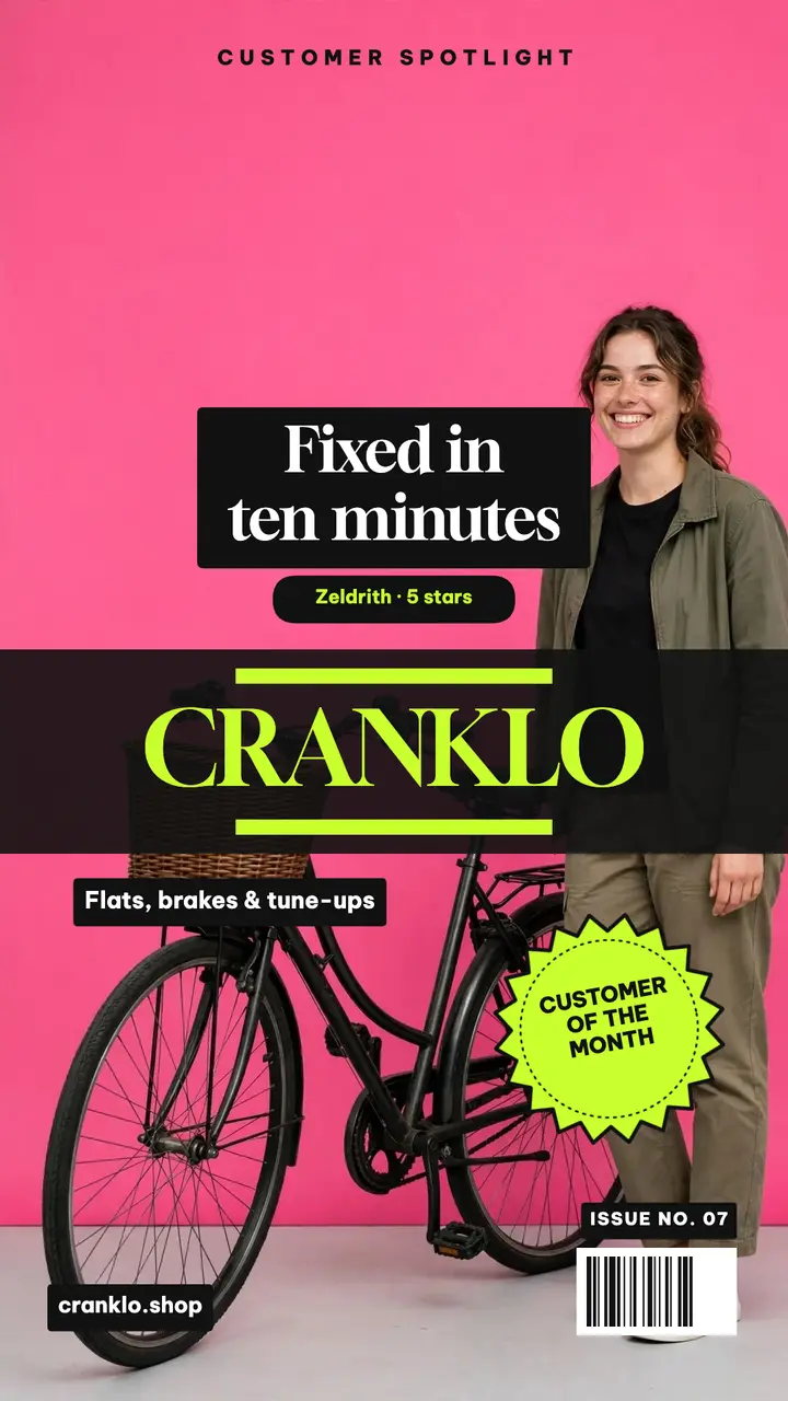 Cranklo bike repair customer spotlight magazine cover story template