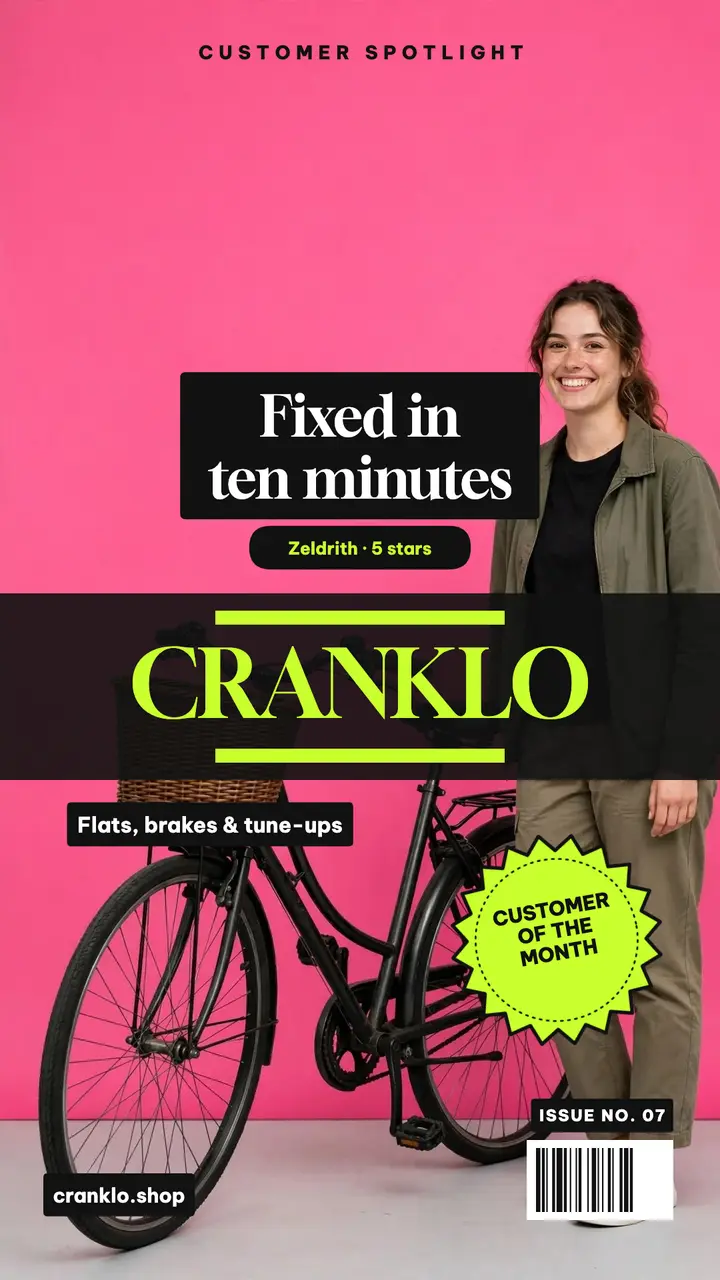 Cranklo bike repair customer spotlight magazine cover story template