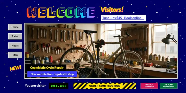 Cogwhistle bike repair new website retro homepage post template