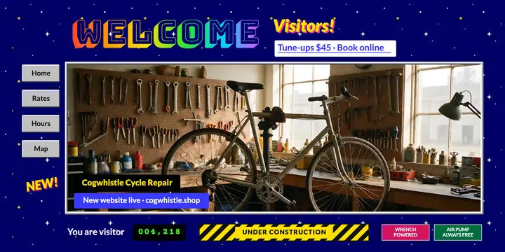 Cogwhistle bike repair new website retro homepage post template