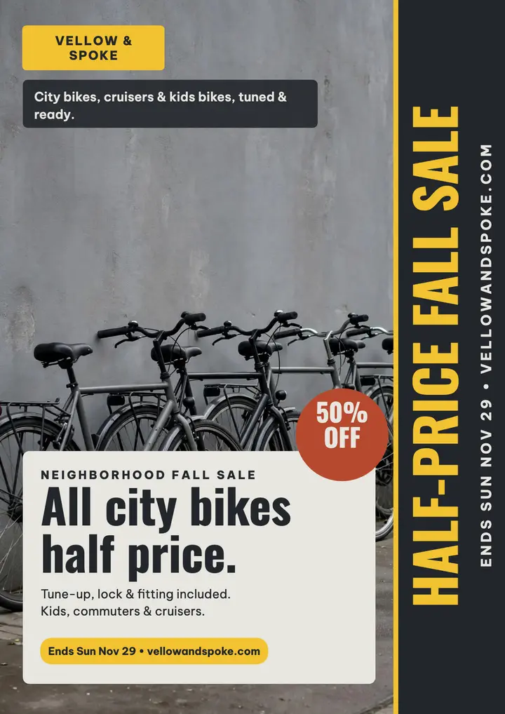 Vellow and Spoke fall bike sale flyer template
