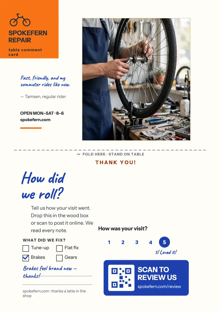Spokefern Repair review comment card template