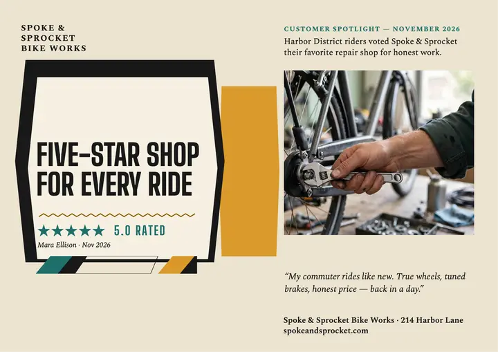 Spoke and Sprocket five-star review certificate template