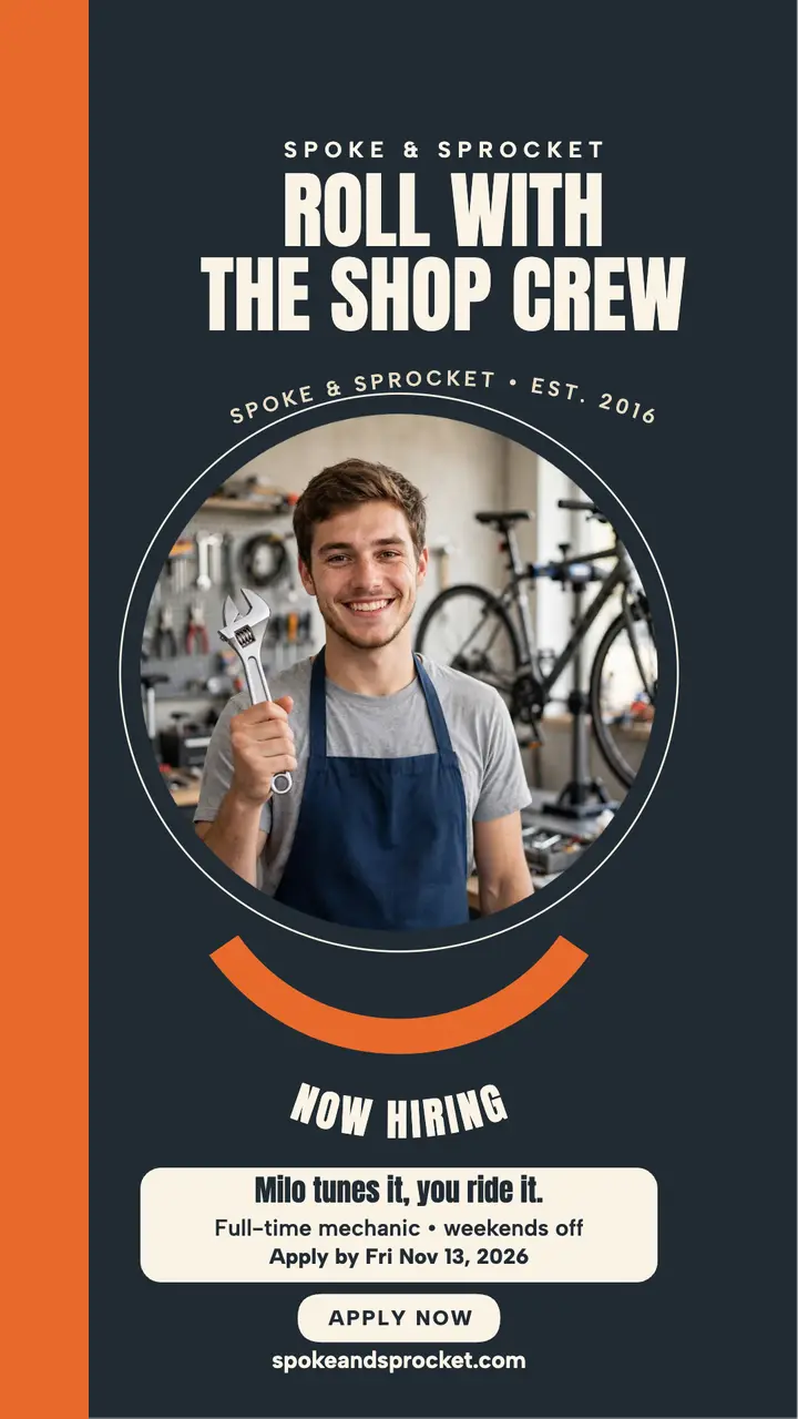 Spoke and Sprocket hiring story: bike shop hiring story template