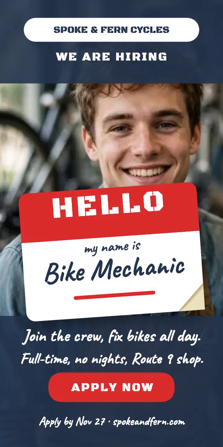 Spoke and Fern bike mechanic hiring ad template