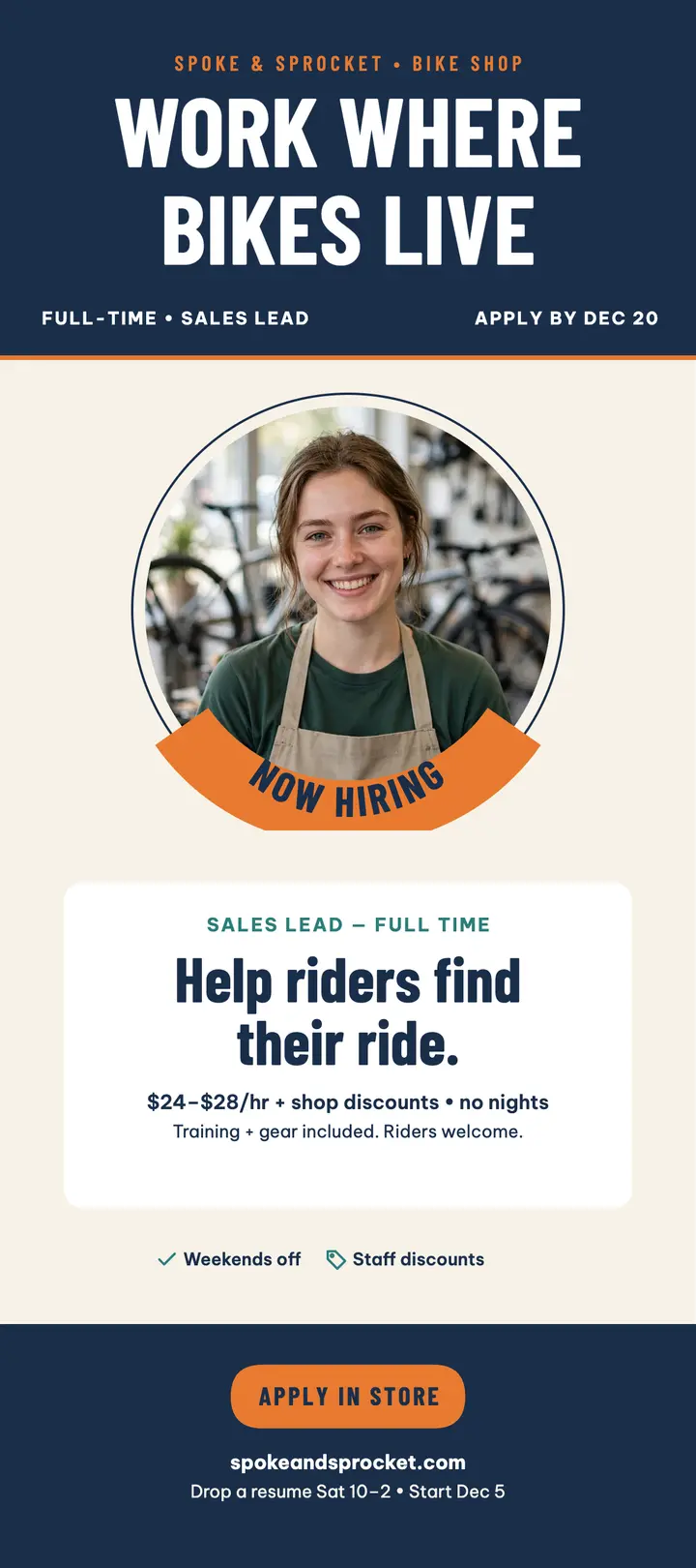 Spoke and Sprocket sales lead hiring card template