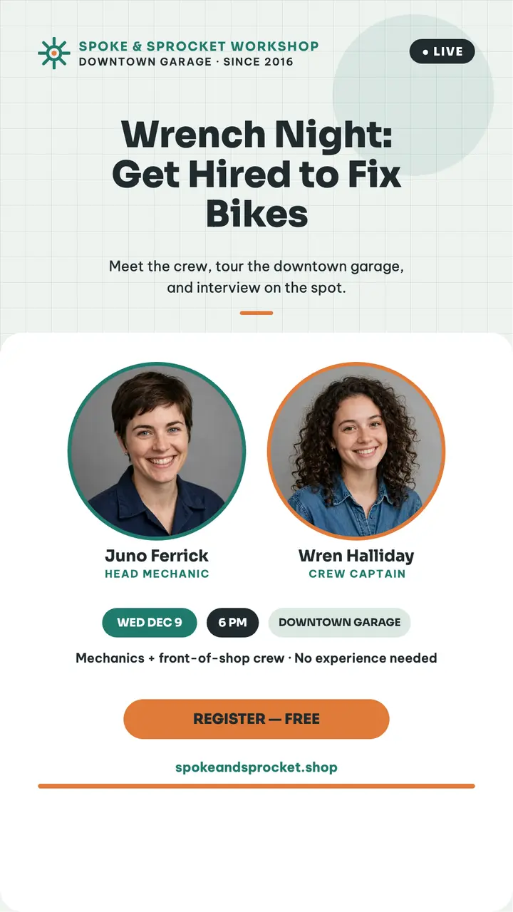 Spoke and Sprocket hiring night story template