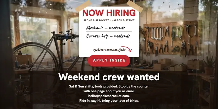 Spoke and Sprocket weekend hiring window card template