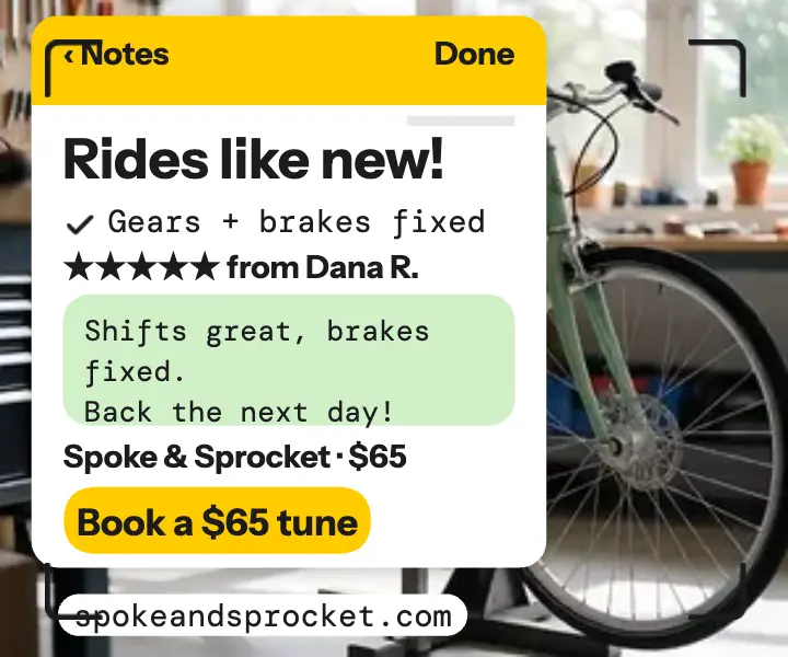 Spoke and Sprocket bike review notes ad template