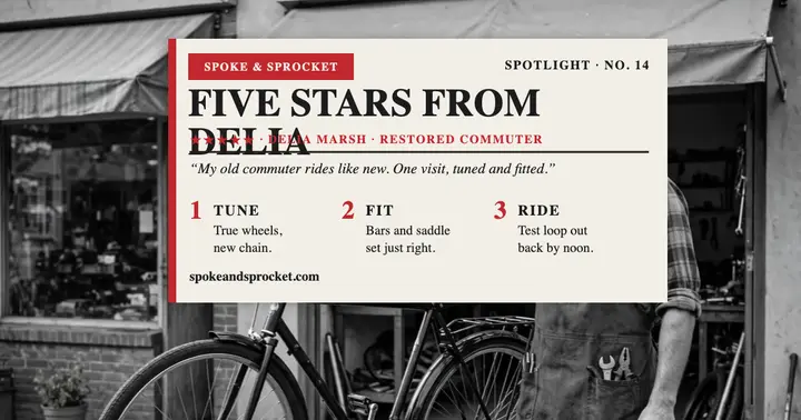 Spoke and Sprocket five stars review: bike shop review post template