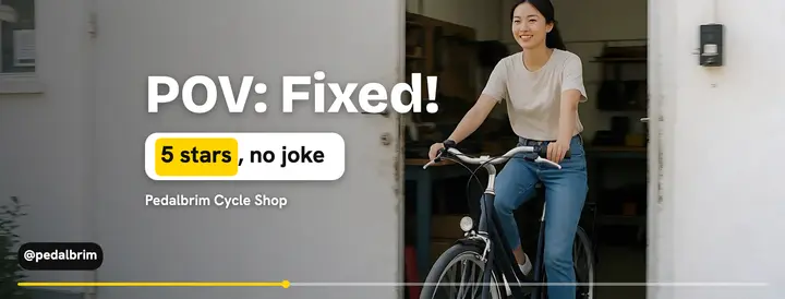 Pedalbrim bike shop review cover, native caption template