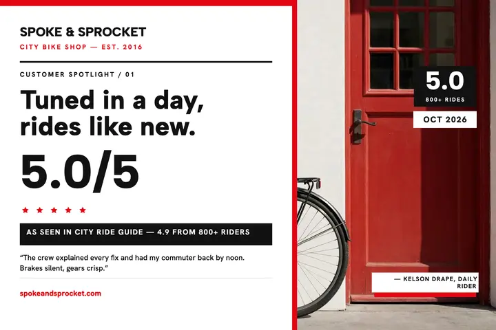 Spoke and Sprocket bike review postcard template