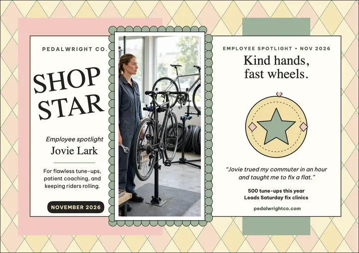 Pedalwright shop star certificate template