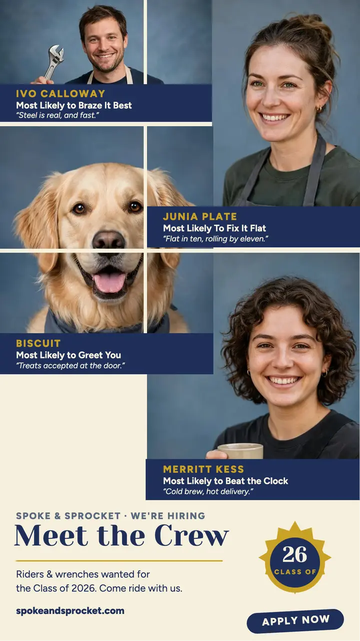 Spoke and Sprocket crew hiring story: bike shop hiring story template