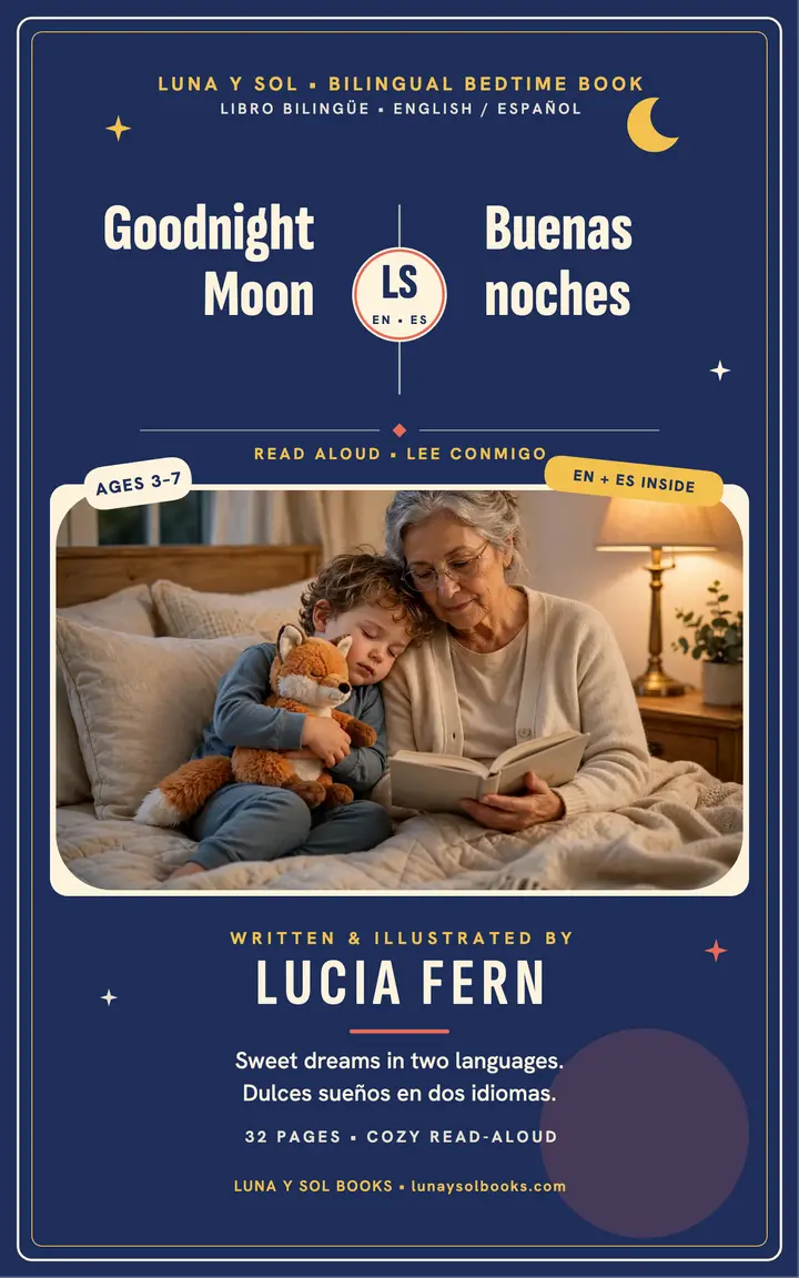Bilingual bedtime book cover, Luna y Sol template