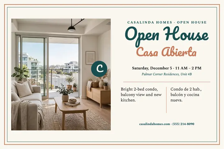 Casalinda bilingual condo open house postcard template