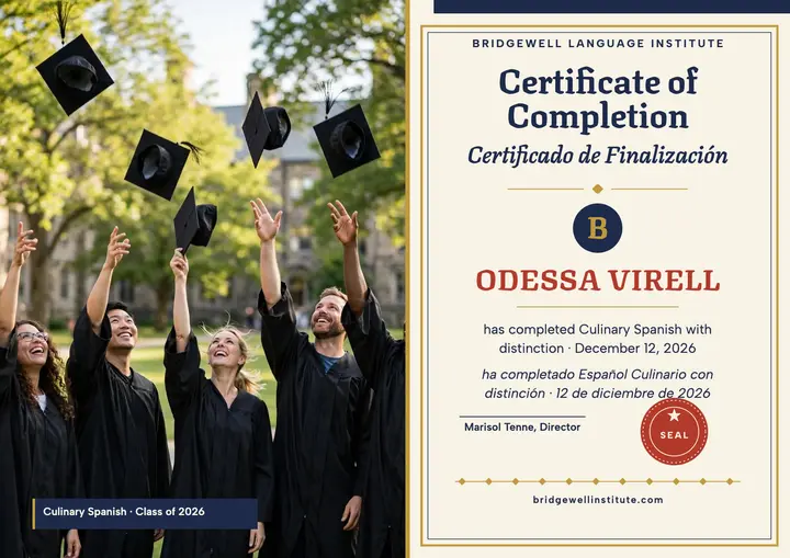 Bridgewell bilingual course certificate template