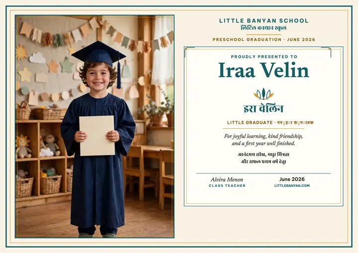 Little Banyan bilingual preschool certificate template
