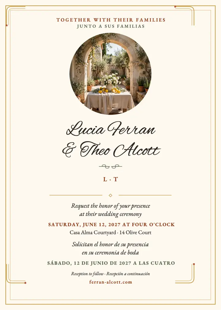 Ferran Alcott bilingual wedding invitation template