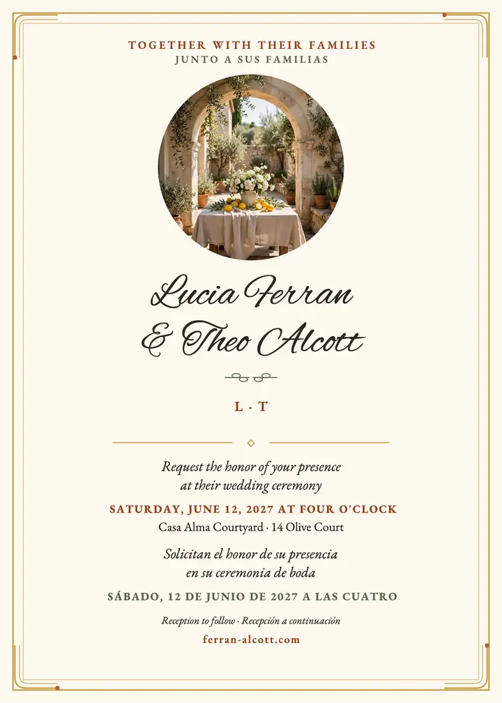 Ferran Alcott bilingual wedding invitation template