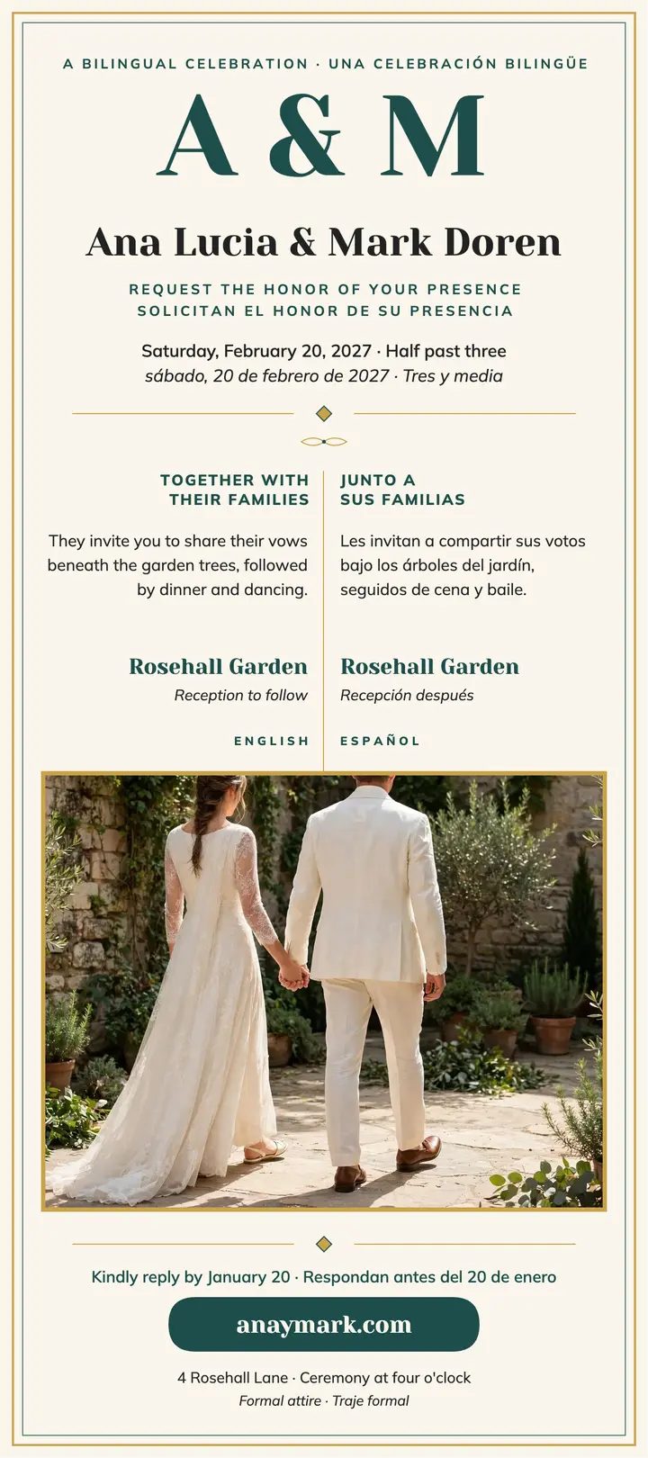 Ana Lucia and Mark bilingual invitation: bilingual wedding invitation template