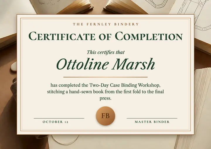 Fernley Bindery workshop certificate template