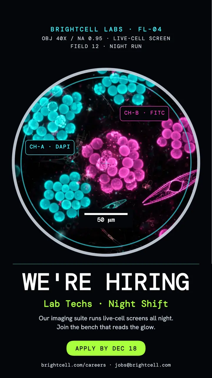 Brightcell Labs hiring story, micrograph template