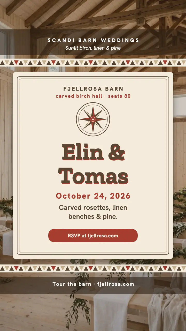 Fjellrosa Barn rustic wedding story template