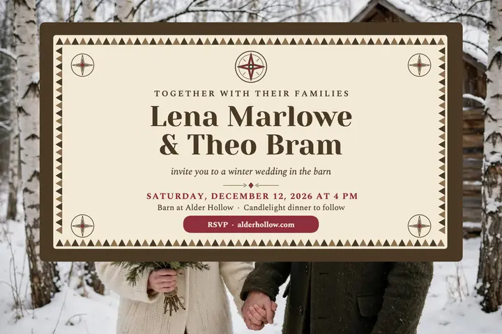 Birch barn winter wedding postcard template