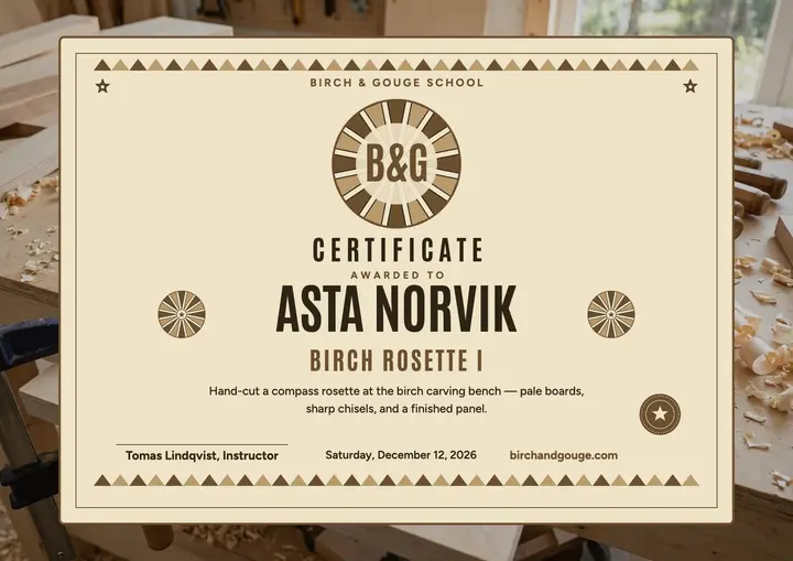 Birch and Gouge woodwork completion certificate template