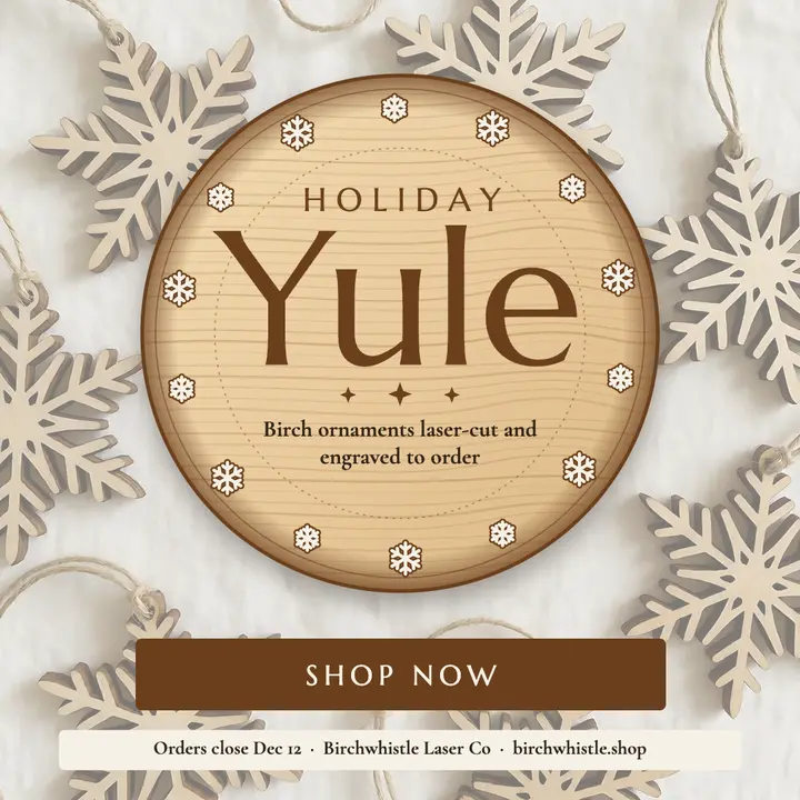 Birchwhistle holiday ornament shop post: laser-cut ornament holiday post template