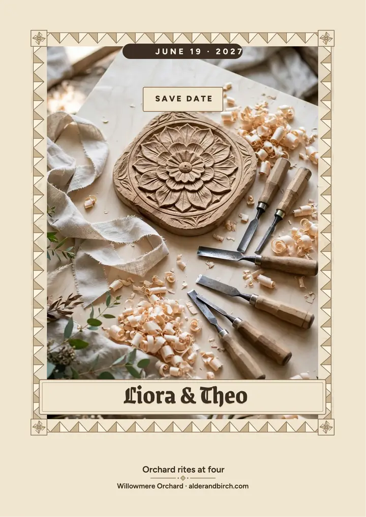 Liora and Theo orchard wedding flyer template