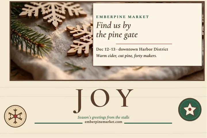 Emberpine holiday market birch postcard template