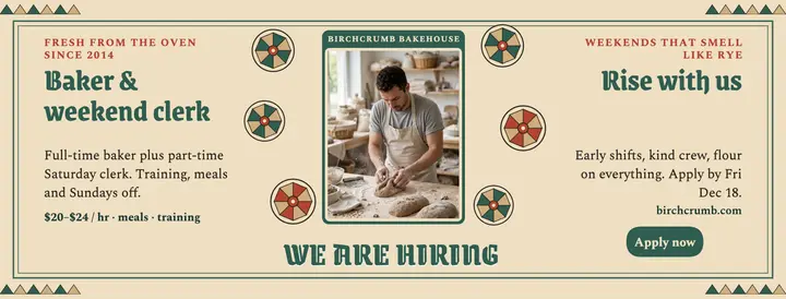 Birchcrumb Bakehouse hiring cover template