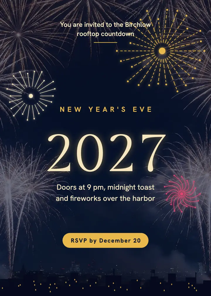 Rooftop countdown firework invitation template