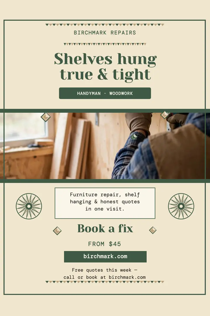 Birchmark shelf and furniture repair poster template
